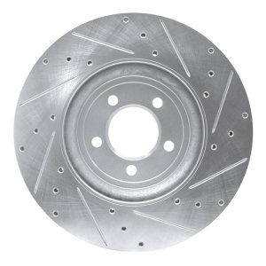 Jaguar XF Brake Rotor (1) - Front Left - R1 Concepts - Drilled & Slotted - Silver - `06-`10